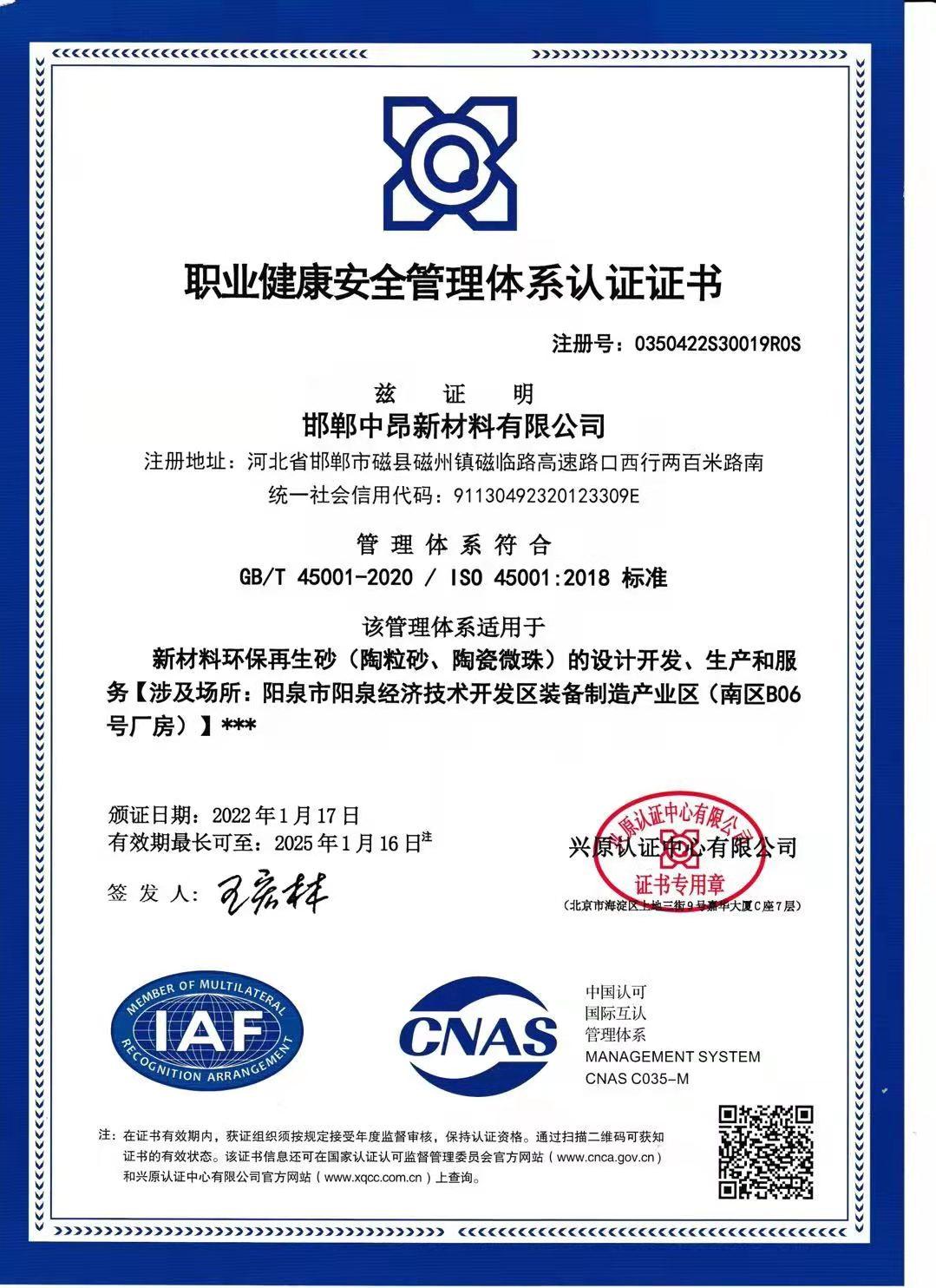occupational health and safety management system certification